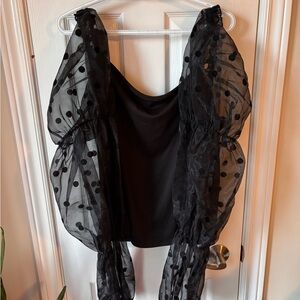 ELOQUII - Black Sheer Polka Dot Women's Top